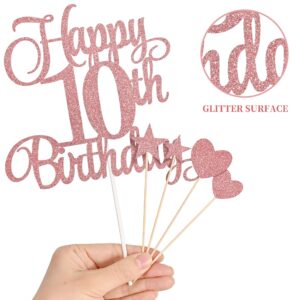 Lecferrarc 10th Birthday Cake Decorations, 10th Birthday Candles Cake Numeral Candles and Glitter Happy 10th Birthday Cake Toppers Set for Birthday Party Supplies (Rose Gold)