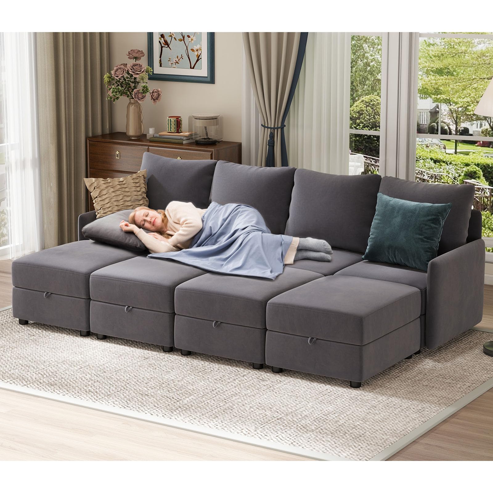 COMHOMA Convertible Sectional Sofa for Living Room, Free Combination L/U Shaped Sofa with Storage Chaise for Living Room, Apartment and Small Space 8 Seaters(4+4)