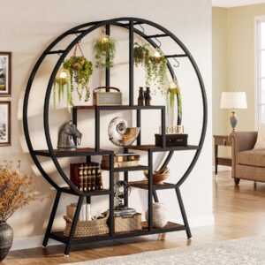 Tribesigns 65" Large Bookshelf Bookcase, Industrial Round Etagere Bookshelves with 7-Tier Storage Shelving, Open Display Shelves Wood Plant Stand for Living Room, Bedroom, Home Office