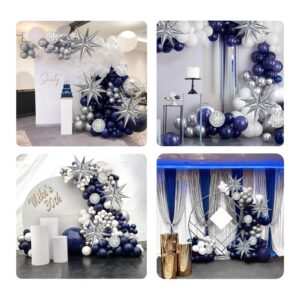 130pcs Navy Blue and Silver Balloon Garland Arch Kit with 3pcs Silver Star Balloons, Royal Blue Metallic Silver White Balloons for Birthday Baby Shower Wedding Graduation Party Decorations