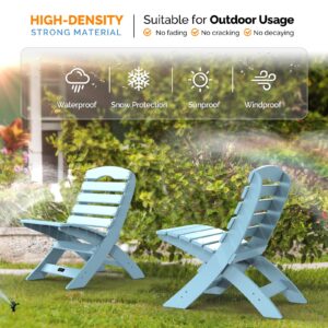 VINGLI Portable Adirondack Chairs Set of 2, Folding Plastic Adirondack Chair for All Weathers, Outdoor Fire Pit Chairs for Patio Poolside Porch Beach, Capacity 350 LBS, Blue