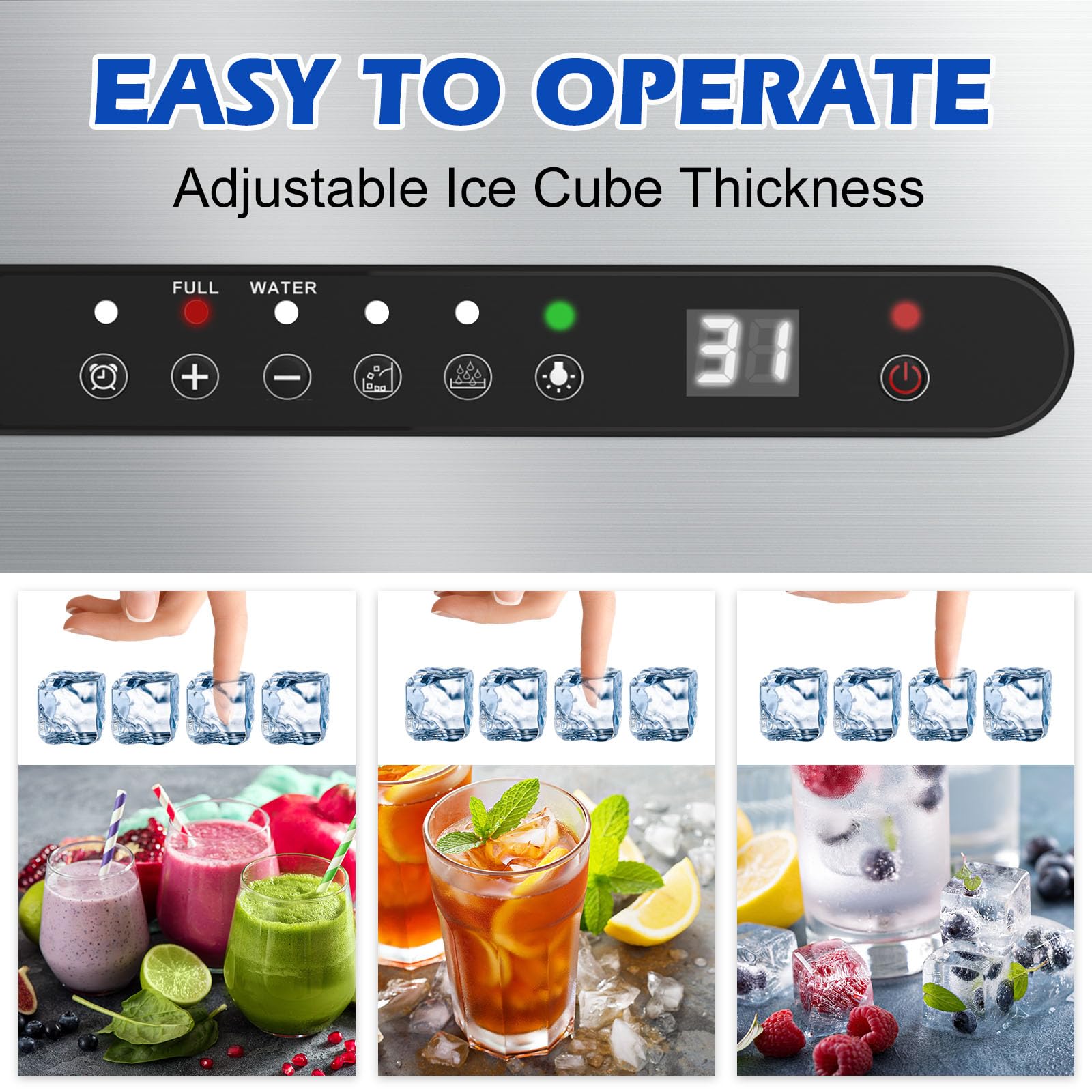 Kikihuose Commercial Ice Maker Machine, 100Lbs/24H Ice Production Under Counter Ice Maker, Tap Water & Top Loading Freestanding Ice Machine, 45 Ice Cubes/Cycle, Include Ice Scoop, Connection Hose