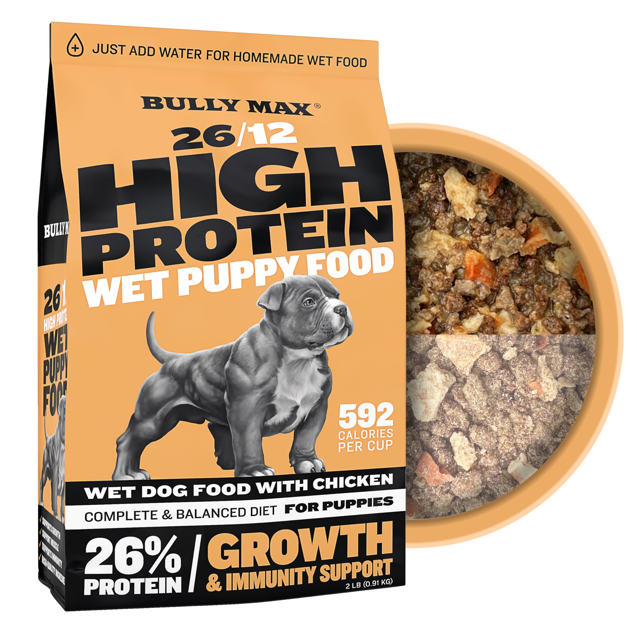 Bully Max Puppy Growth & Nutrition Bundle - High Protein Natural Dry Dog Food (5lb Bag) & Wet Dog Food (2 Dry lb, Makes 5.5 lb of Wet Food) for Small & Large Breed Puppies - Lamb & Chicken Flavors