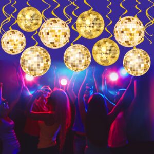 20Pcs Gold Disco Ball Hanging Swirls 70s Disco Birthday Party Decoration Gold Disco Ball Themed Swirl Ceiling Hanging Streamers for 70s 80s Party Decoration Disco Fever Party Supplies(Paper)