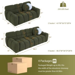 Wrofly 2 Piece Boucle Sofa Couch Set, Comfy Upholstered Sherpa Deep Seat Cloud Couch and Loveseat, Modern Tufted 3 Seater and 2 Seater Love Seat Sofa for Living Room Apartment, Olive Green