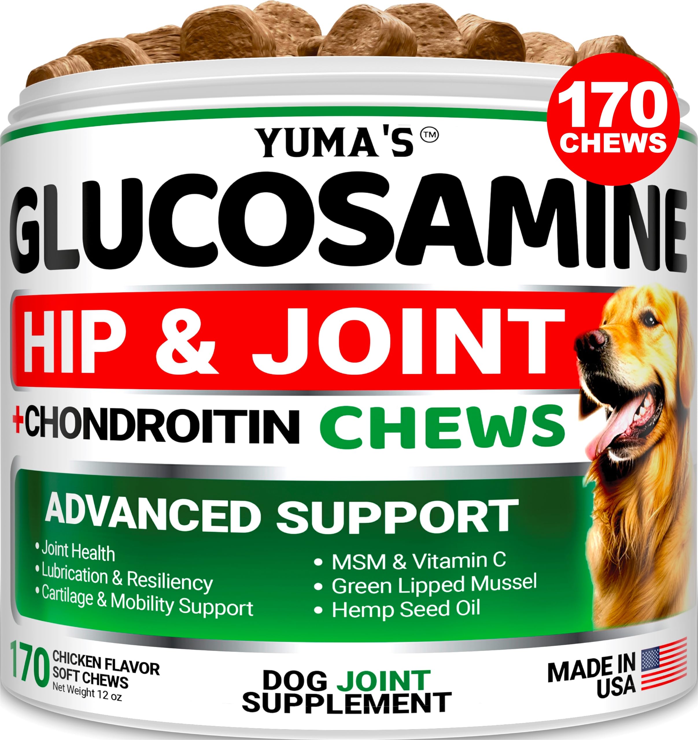 Glucosamine for Dogs - Hip and Joint Supplement for Dogs - 170 Ct - Glucosamine Chondroitin for Dogs Chews - Dog Joint Pain Relief with MSM - Advanced Dog Joint Supplement Health - Mobility Support