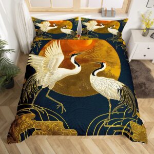 japanese crane duvet cover set queen size,gold sun cloud stripes bedding set 3pcs,retro ukiyoe leaf print comforter cover for adult women men room decor,wild animals quilt cover,2 pillowcases