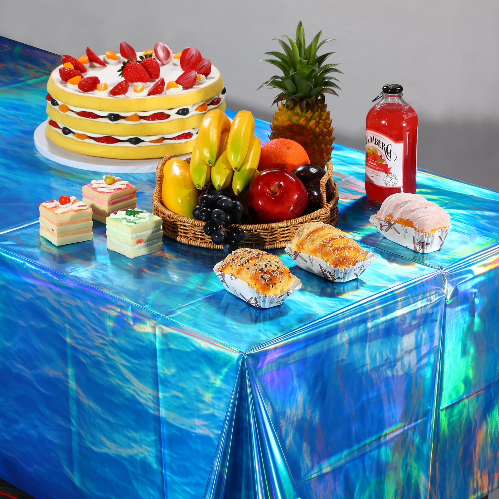 3 Pcs Iridescent Ocean Waves Tablecloths Disposable Plastic Ocean Blue Table Cloth Rectangle Table Covers for Under the Sea Beach Surf Ocean Pool Party Birthday Party Decorations, 54 x 108 Inch