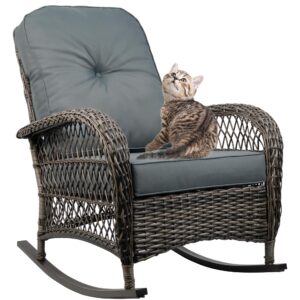 txgdpioneer outdoor wicker rocking chair, all weather resin rattan wicker rocking chairs, for garden backyard lown porch,1pc,grey