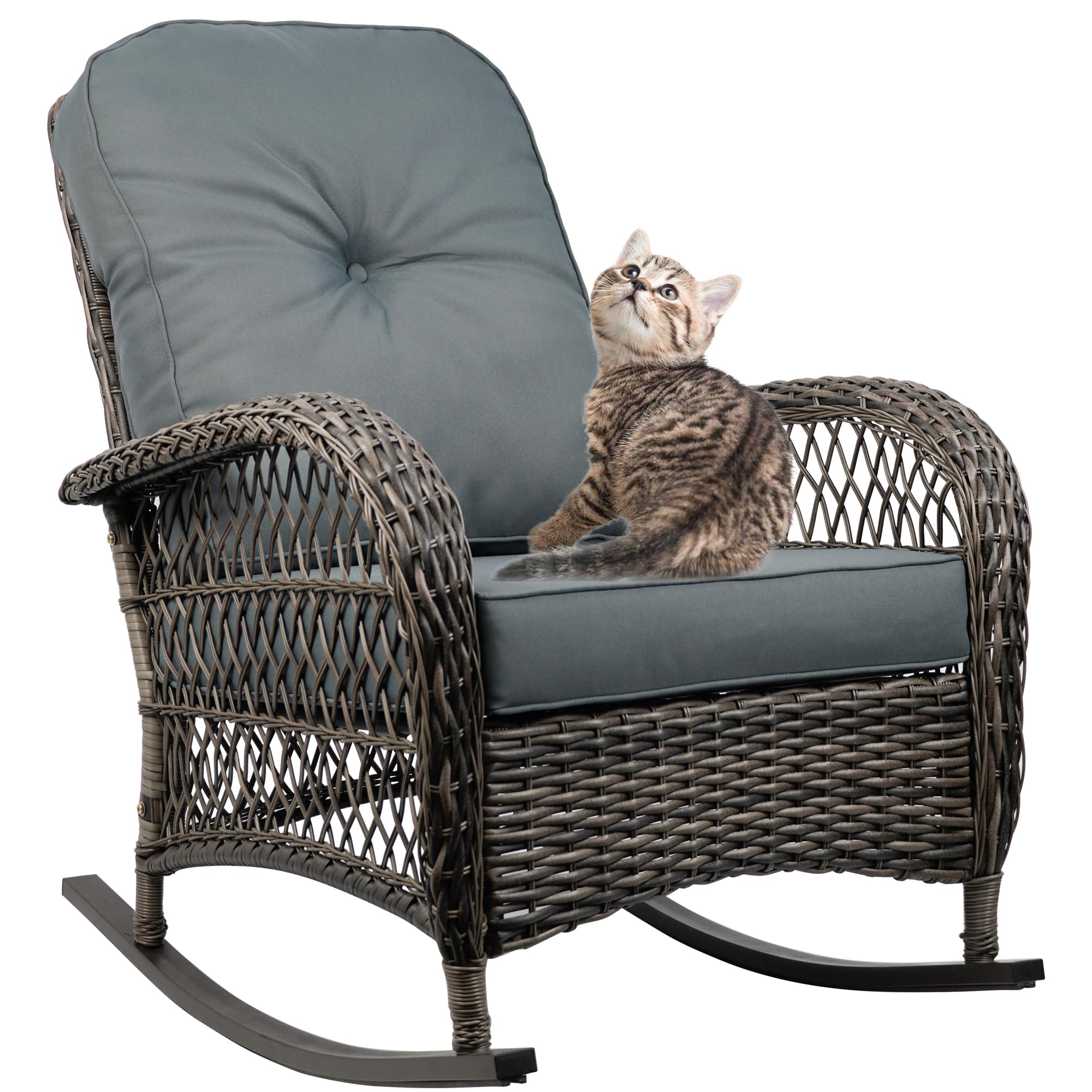 TXGDPIONEER Outdoor Wicker Rocking Chair, All Weather Resin Rattan Wicker Rocking Chairs, for Garden Backyard Lown Porch,1pc,Grey