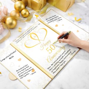 Engrowtic 50th Anniversary Decorations Gold Wedding Anniversary Guest Book with Pen 50 Years Marriage Anniversary Signature Board Happy 50th Anniversary Party Registry Card for Men Women Couple