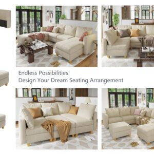 EASE MOOSE Modular Sectional Couch Armrest, Linen Modular Sofa Side Armrest Module Pair for Sectional Modular Couch Beige