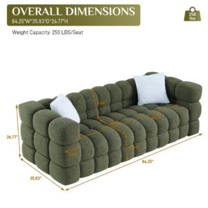 Wrofly Boucle Sofa Couch, 84.3" Comfy Upholstered Sherpa Deep Seat Cloud Couch, Cozy Modern Tufted 3 Seater Couch with 2 Pillows for Living Room Apartment Office, Olive Green