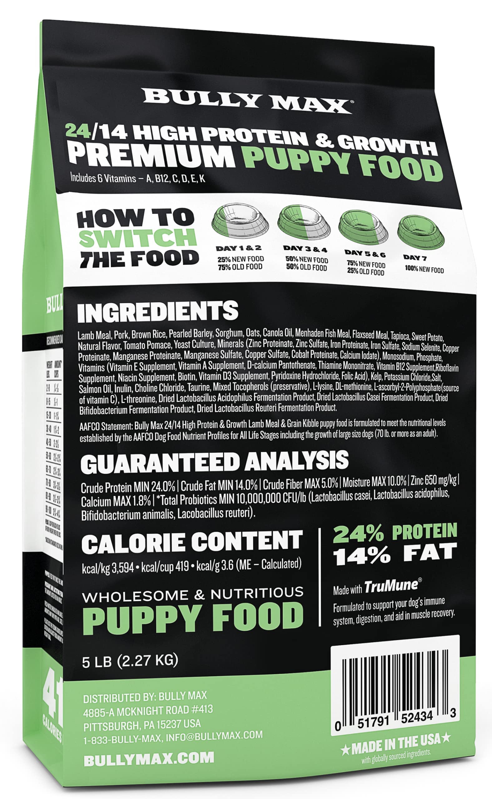 Bully Max Puppy Growth & Nutrition Bundle - High Protein Natural Dry Dog Food (5lb Bag) & Wet Dog Food (2 Dry lb, Makes 5.5 lb of Wet Food) for Small & Large Breed Puppies - Lamb & Chicken Flavors