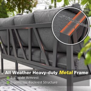 COMLAX FIELD Patio Furniture Set, 6 Pieces Outdoor Couch Sectional, L Shaped Patio Sofa, Metal Patio Couch Sectional with Side Table, Outdoor Seating Conversation Set, Grey