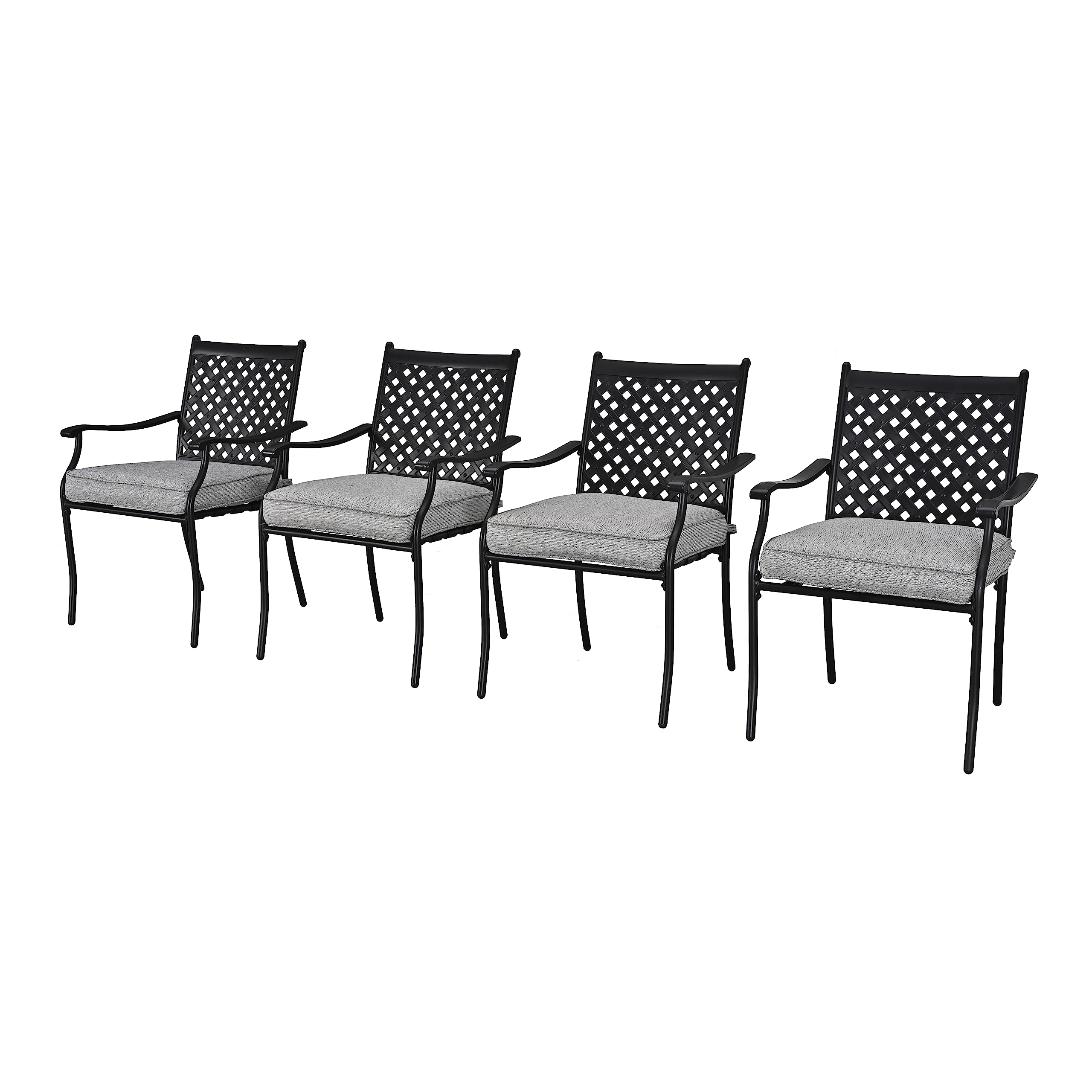 LOKATSE HOME 4 PCS Metal Outdoor Wrought Iron Patio Dining Armrest Chairs with Seat Cushion for Balcony, Garden, Backyard, Grey