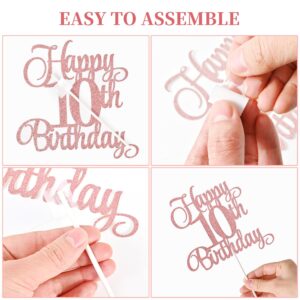 Lecferrarc 10th Birthday Cake Decorations, 10th Birthday Candles Cake Numeral Candles and Glitter Happy 10th Birthday Cake Toppers Set for Birthday Party Supplies (Rose Gold)