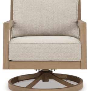 Signature Design by Ashley Hallow Creek Cottage Weather Resistant Outdoor Swivel Lounge with Cushion, Light Brown & Beige