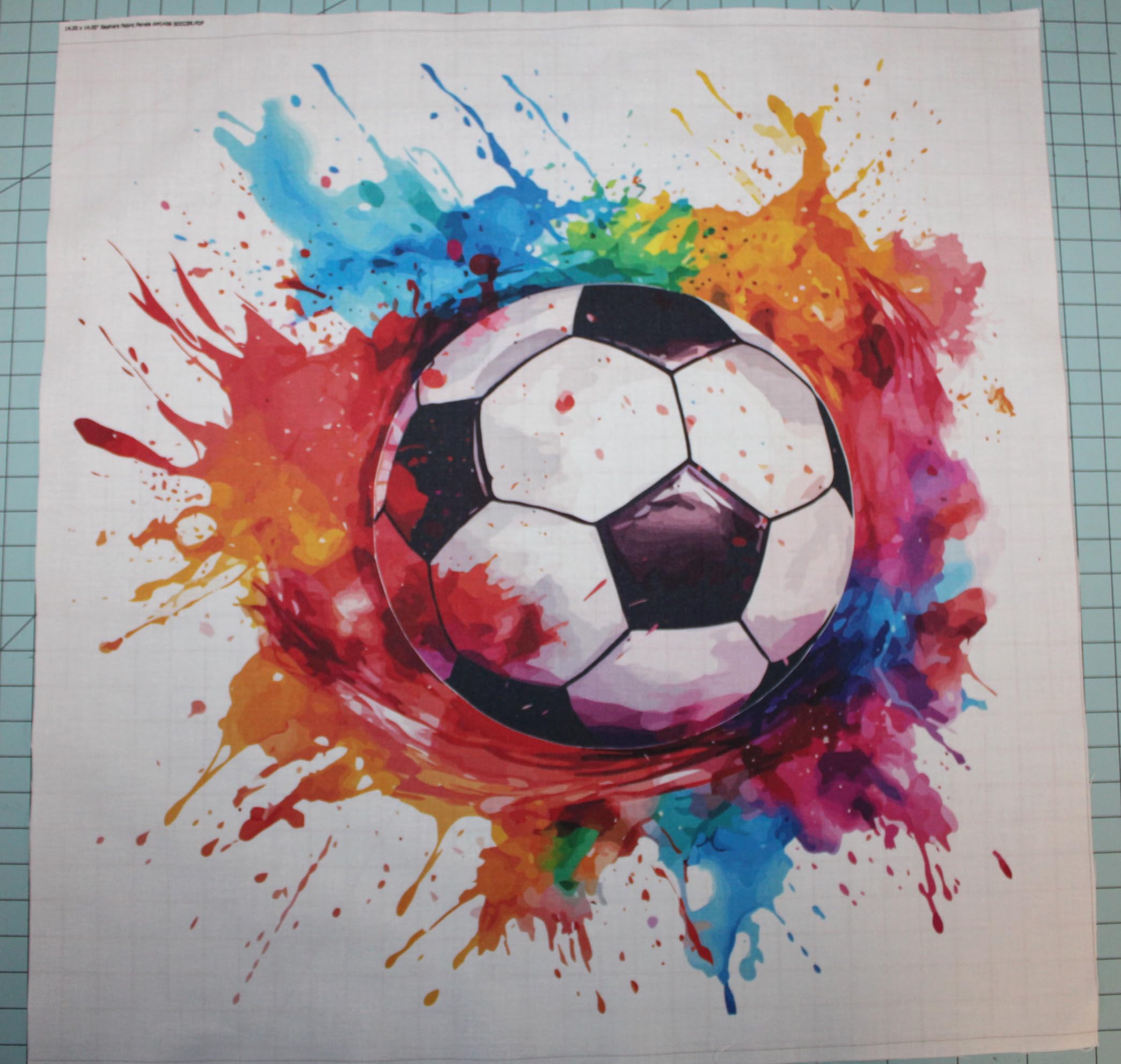 Fabric Panel 14"x14" Soccer Ball 100% Cotton Quilting Panel Square AM1456