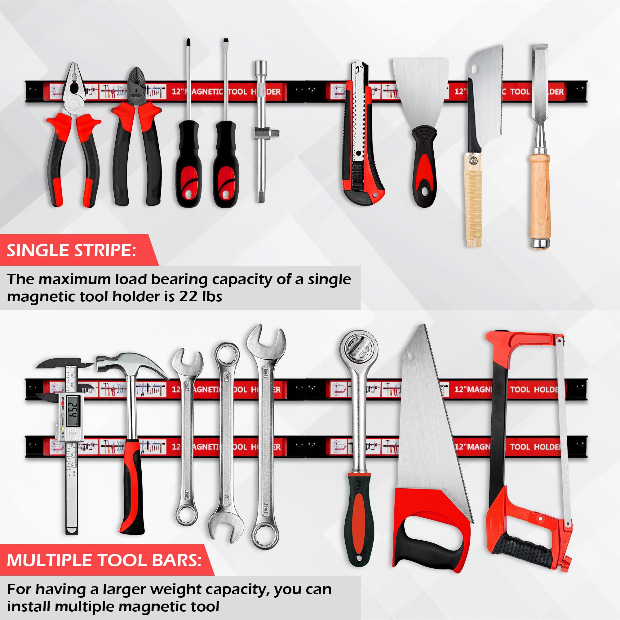 12'' Magnet Tool Holders Storage Organizer, 4 Pack Wall Mount Magnetic Tool Strips, Metal Magnet Tool Organizer Bars for Garage, Kitchen, Workshop (Mounting Screws Included)