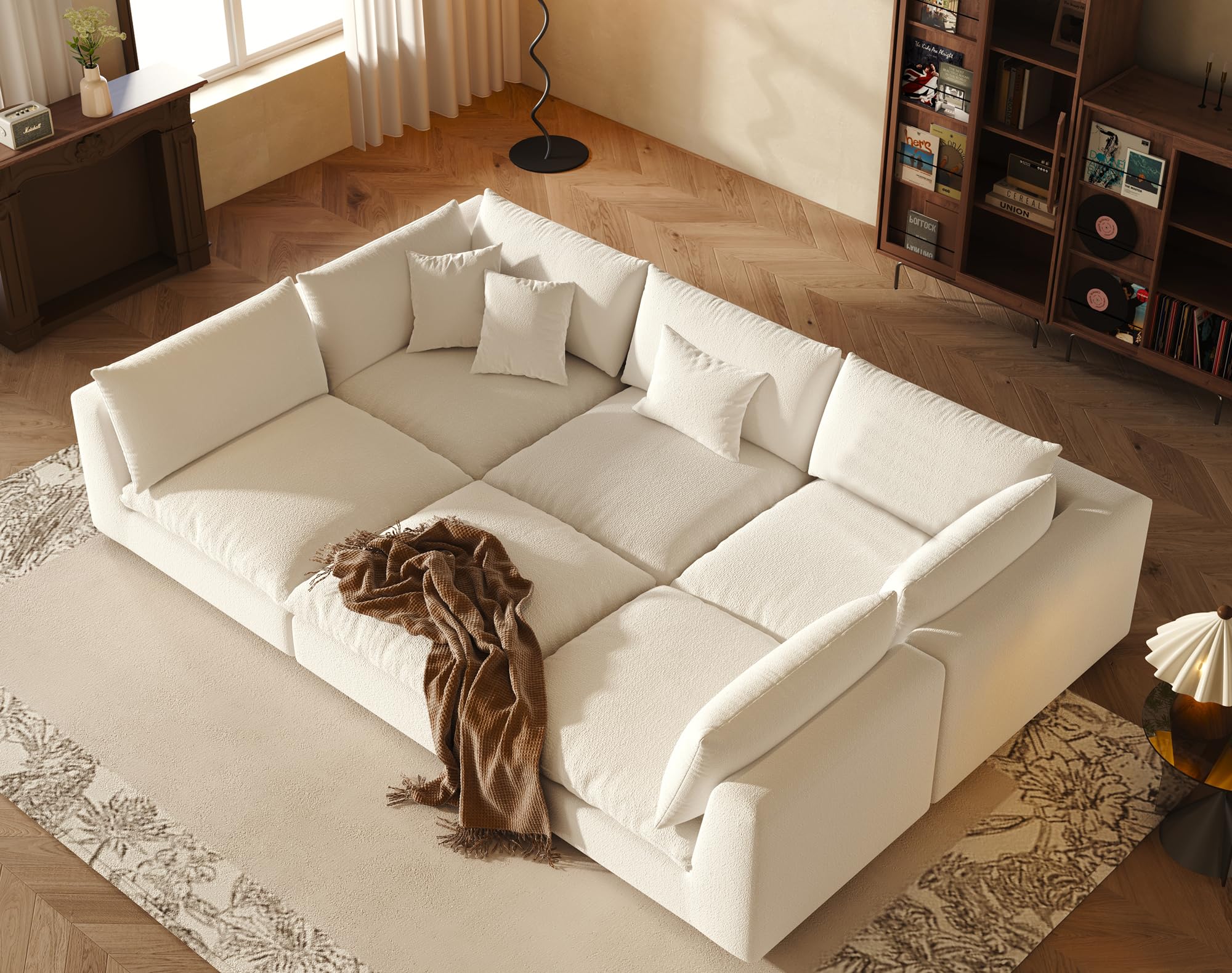 Fajiani Oversized Modular Sectional Sofa,Cloud Couch Sectional Deep Seat Sofa Linen Upholstered Oversized Sectional Couches for Living Room(156 inch 6 Seater-White)