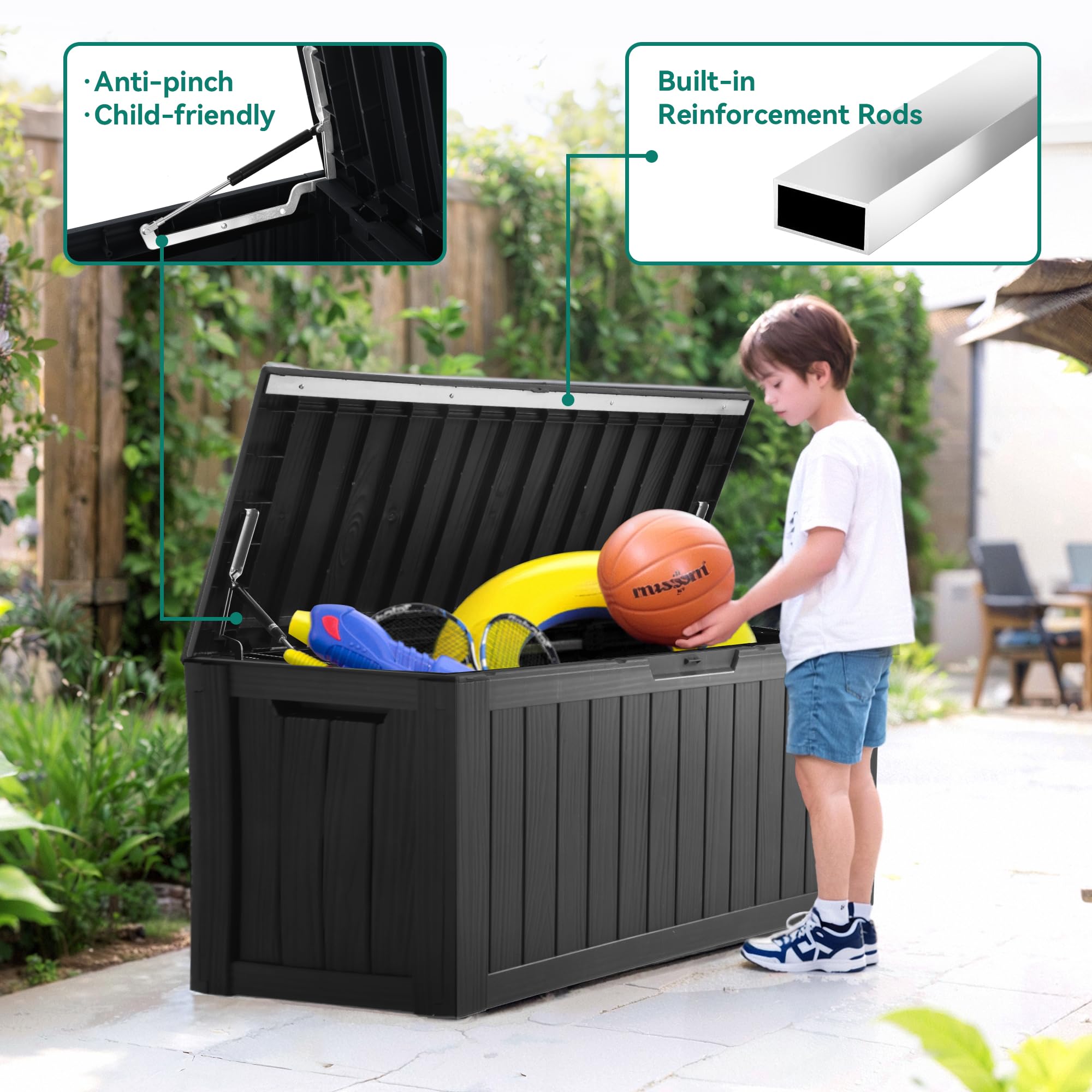 YITAHOME 80 Gallon Resin Deck Box, Outdoor Lockable Storage Box for Patio Furniture, Waterproof Patio Deck Box for Cushions, Pool Supplies, Sports Equipment and Garden Tools, Black