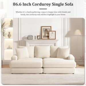 Olodumare Modern Minimalist 3-Seater Sofa with Extra Deep Seat,Corduroy Convertible Sectional Sofa Couch with 3 Back Pillows,2 toss Pillows and Two Ottoman for Living Room,Office,Small Space,Beige