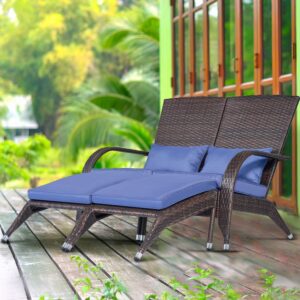 outdoor patio wicker adirondack loveseat bench outside small loveseat sofa couch rattan fire pit chairs comfy patio chair low deep seating high back with ottoman cushion for porch backyard deck navy