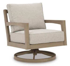 signature design by ashley hallow creek cottage weather resistant outdoor swivel lounge with cushion, light brown & beige