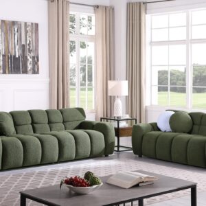 Wrofly 2 Piece Boucle Sofa Couch Set, Comfy Upholstered Sherpa Deep Seat Cloud Couch and Loveseat, Modern Tufted 3 Seater and 2 Seater Love Seat Sofa for Living Room Apartment, Olive Green