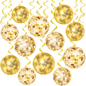 20pcs gold disco ball hanging swirls 70s disco birthday party decoration gold disco ball themed swirl ceiling hanging streamers for 70s 80s party decoration disco fever party supplies(paper)