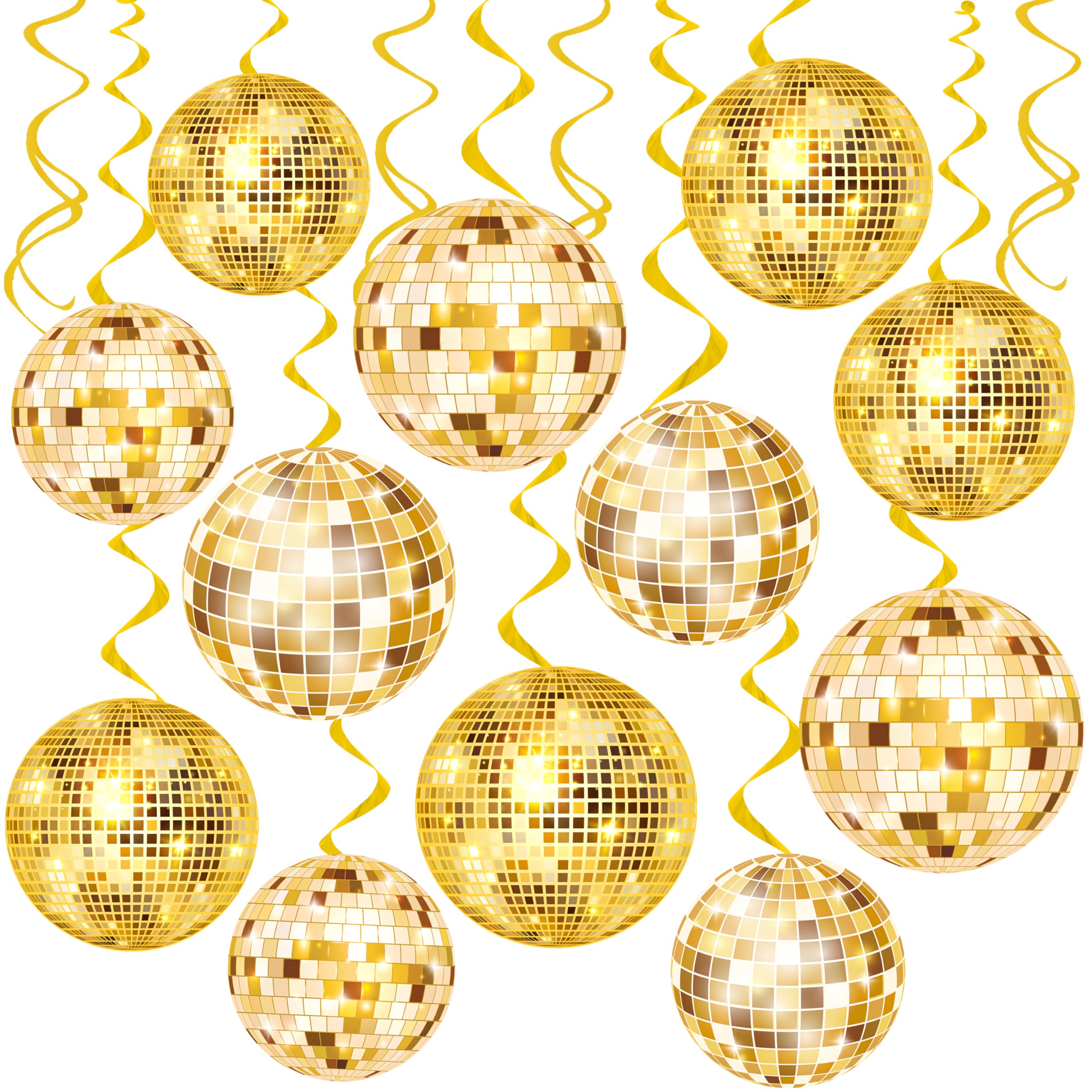 20Pcs Gold Disco Ball Hanging Swirls 70s Disco Birthday Party Decoration Gold Disco Ball Themed Swirl Ceiling Hanging Streamers for 70s 80s Party Decoration Disco Fever Party Supplies(Paper)