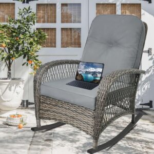 TXGDPIONEER Outdoor Wicker Rocking Chair, All Weather Resin Rattan Wicker Rocking Chairs, for Garden Backyard Lown Porch,1pc,Grey