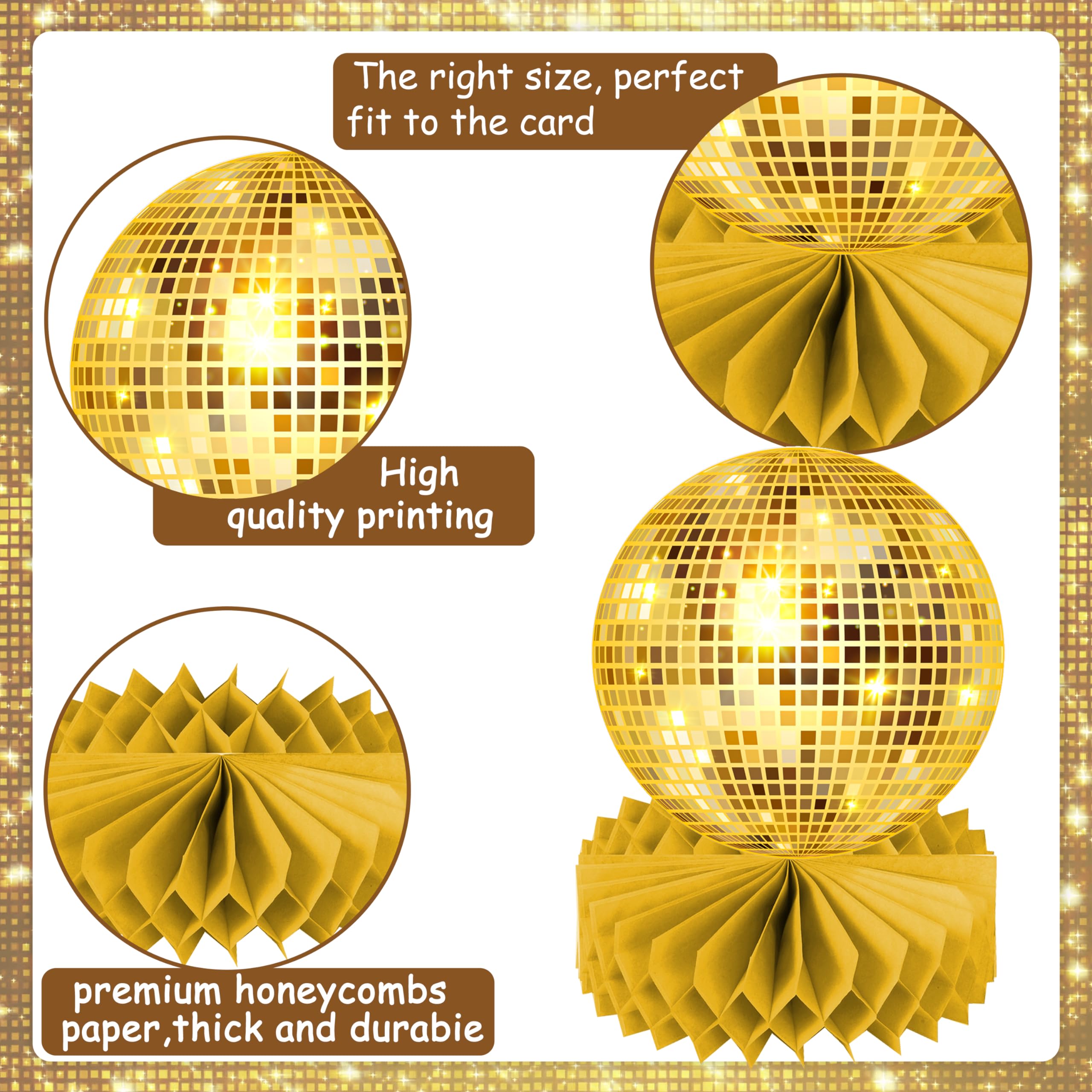 Gold Disco Ball Party Honeycomb Centerpieces 70s Disco Birthday Party Table Decoration 12pcs Disco Party Table Centerpieces for 70s Disco Themed Birthday Party Supplies(Paper)