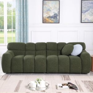 Wrofly 2 Piece Boucle Sofa Couch Set, Comfy Upholstered Sherpa Deep Seat Cloud Couch and Loveseat, Modern Tufted 3 Seater and 2 Seater Love Seat Sofa for Living Room Apartment, Olive Green