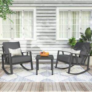 comlax field patio porch furniture set, patio outdoor rocking chairs set of 2 with coffee table, 3 piece metal outdoor patio furniture set, small patio bistro conversation set, grey