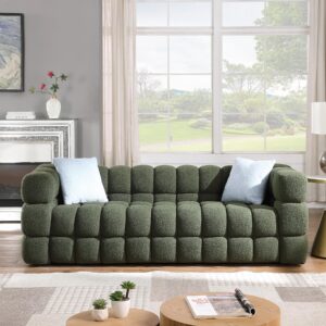 wrofly boucle sofa couch, 84.3" comfy upholstered sherpa deep seat cloud couch, cozy modern tufted 3 seater couch with 2 pillows for living room apartment office, olive green