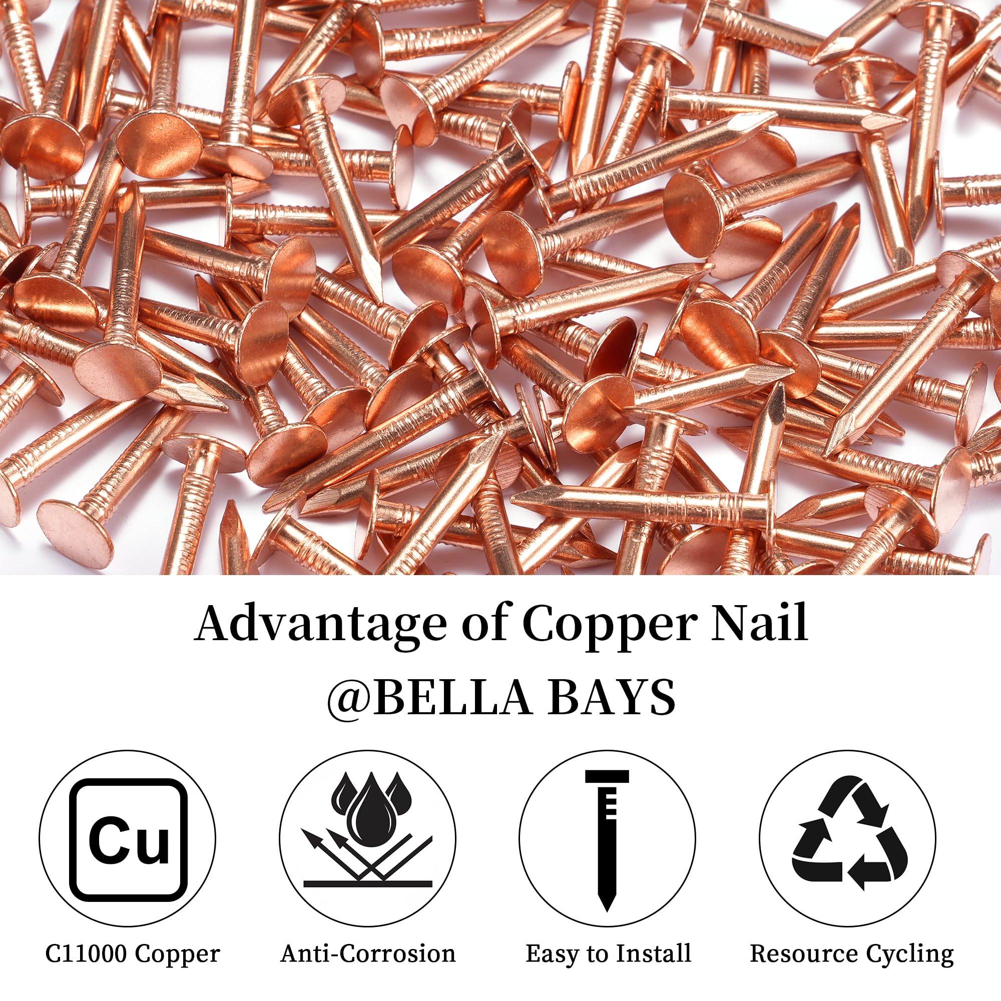 Copper Roofing Nail Set - 60 Pcs 1-Inch Copper Nails & 1/16 Inch Drill Bit, C11000 99.95% Pure Copper Nails for Roof Repair,Roof Flashing, Tree Maintenance, Stump Removal, and DIY Project