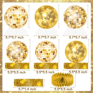 Gold Disco Ball Party Honeycomb Centerpieces 70s Disco Birthday Party Table Decoration 12pcs Disco Party Table Centerpieces for 70s Disco Themed Birthday Party Supplies(Paper)