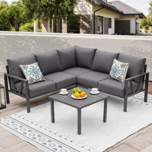 comlax field patio furniture set, 6 pieces outdoor couch sectional, l shaped patio sofa, metal patio couch sectional with side table, outdoor seating conversation set, grey