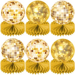 gold disco ball party honeycomb centerpieces 70s disco birthday party table decoration 12pcs disco party table centerpieces for 70s disco themed birthday party supplies(paper)