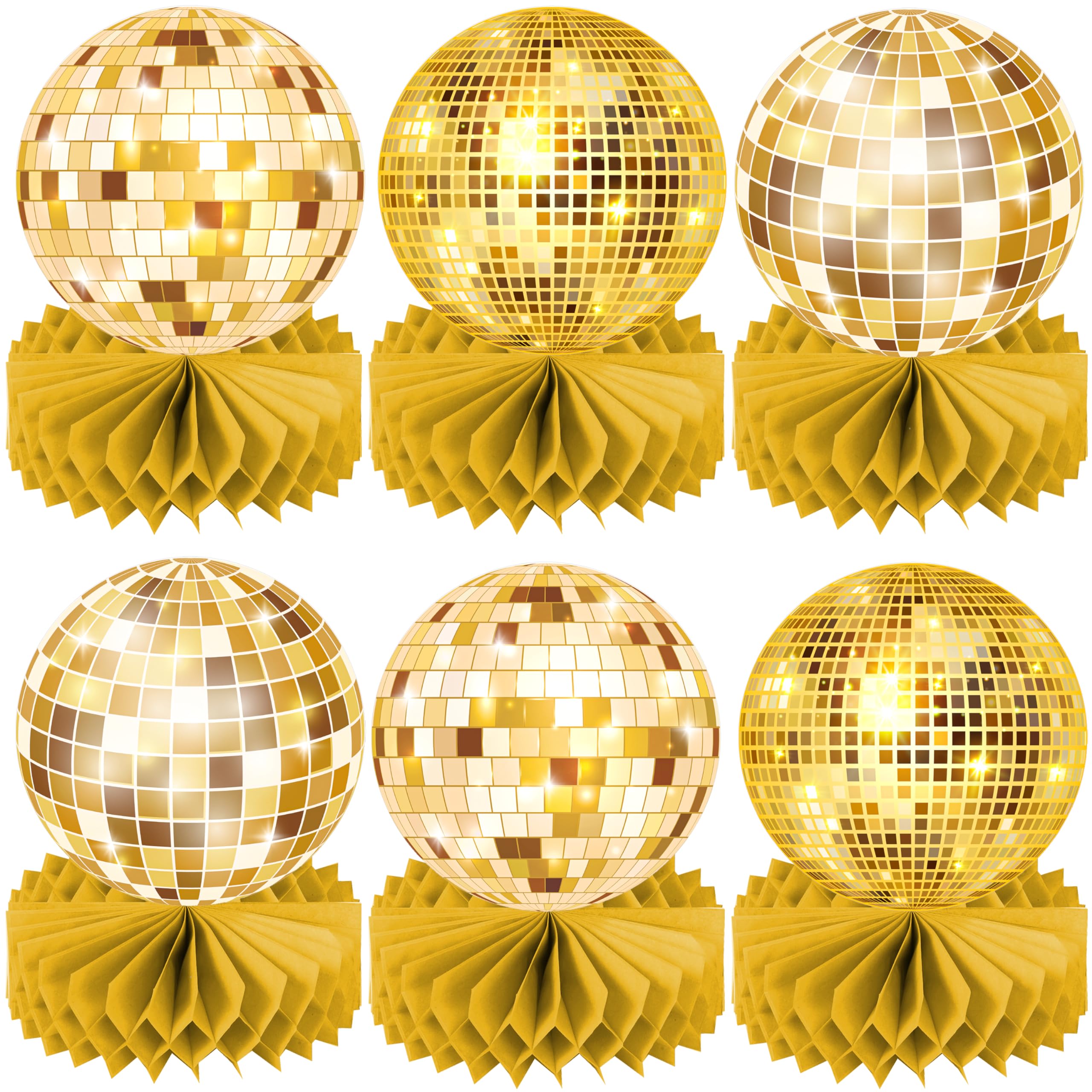 Gold Disco Ball Party Honeycomb Centerpieces 70s Disco Birthday Party Table Decoration 12pcs Disco Party Table Centerpieces for 70s Disco Themed Birthday Party Supplies(Paper)