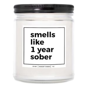 younique designs smells like 1 year sober candle - cool sobriety gifts for men, women, one year sober gifts for men, women, sobriety anniversary candle, 1 year sobriety gifts (mahogany teakwood)