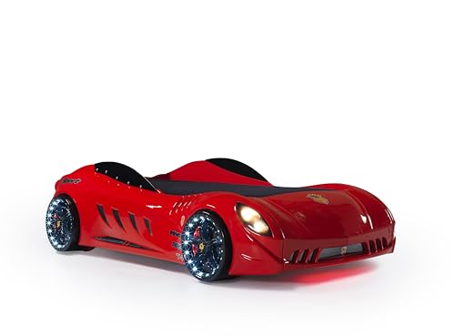 Shark Twin Race Car Bed, Remote Control, LED Lights, Sound FX, Rear Seat