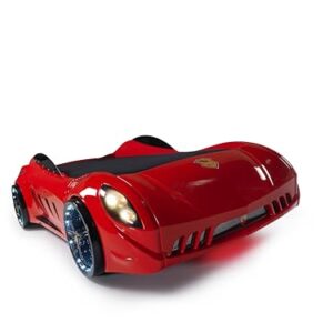 Shark Twin Race Car Bed, Remote Control, LED Lights, Sound FX, Rear Seat