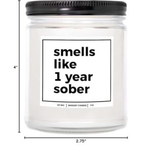 YouNique Designs Smells Like 1 Year Sober Candle - Cool Sobriety Gifts for Men, Women, One Year Sober Gifts for Men, Women, Sobriety Anniversary Candle, 1 Year Sobriety Gifts (Mahogany Teakwood)