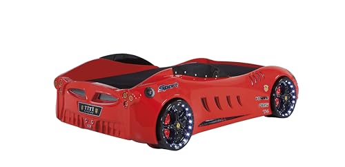 Shark Twin Race Car Bed, Remote Control, LED Lights, Sound FX, Rear Seat