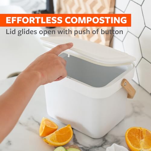 Full Circle Post Modern Stainless Steel 1.5 Gallon Compost Bin - Odor-Free Kitchen Countertop Composter with Charcoal Filter and Non-Scratch Base for Food Waste