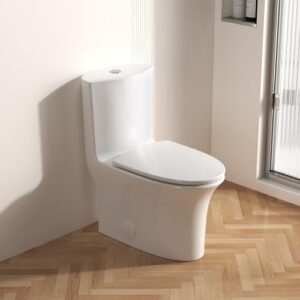 JINGZE Dual Flush Elongated Standard One Piece Toilet for Bathroom Comfort Height in White