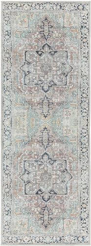 BoutiqueRugs Nisa Oriental Medallion Large Area Rug - Farmhouse Traditional Floral Carpet for Living Room - Machine Washable - Sage, Green, Rust - 7'6" x 9'6" (8x10 Area Rug)